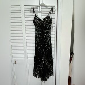 Sue Wong Black and Silver Embellished Maxi Dress